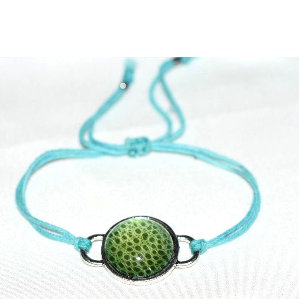 Vintage Bewitching Cameleon Protection Resin Inlay Teal Braided Adj. Bracelet